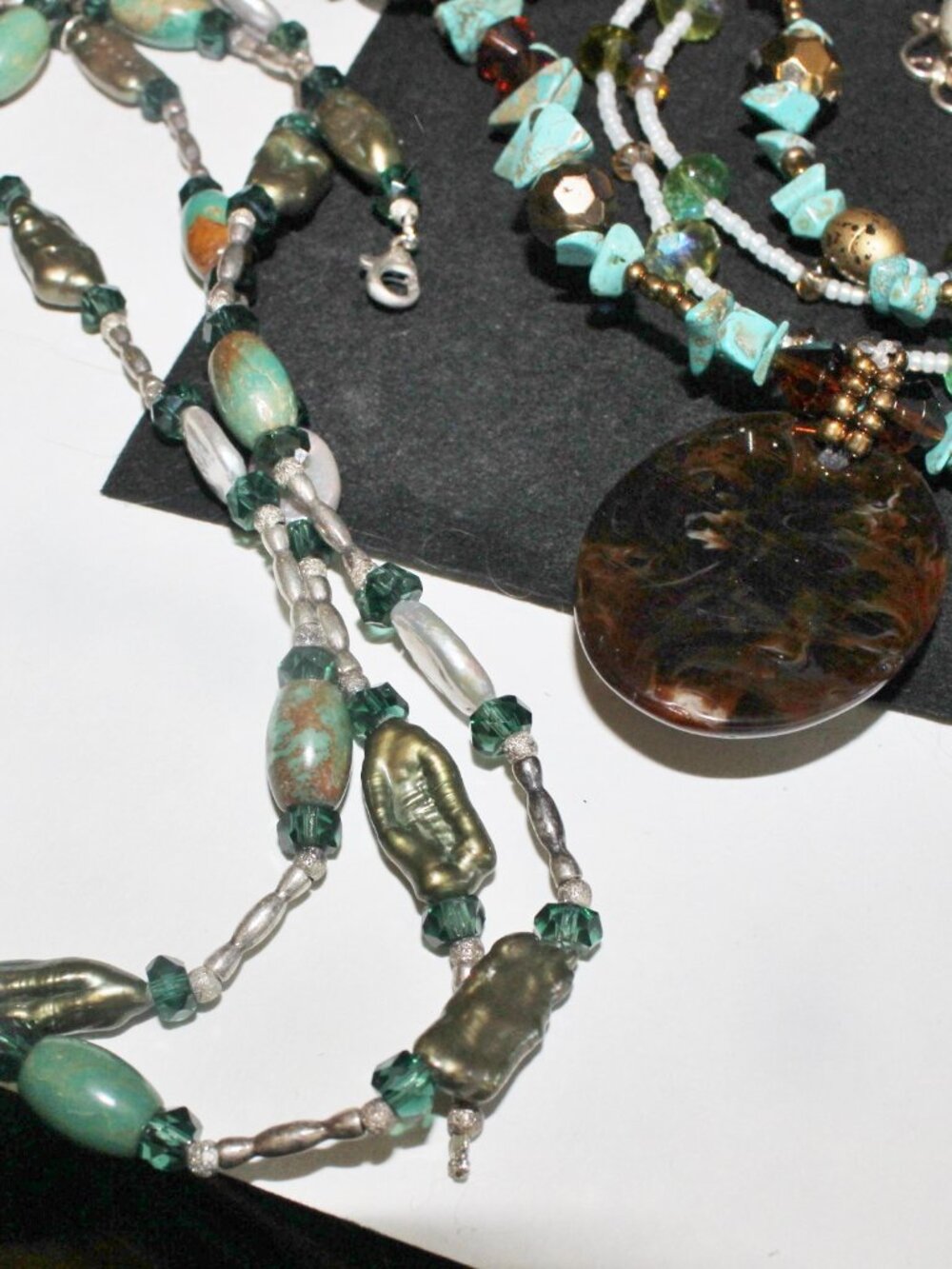 205 Grams of Turquoise Tigers Eye Nature Stone Beads Necklace 925 Sterling Lot - Picture 6 of 7